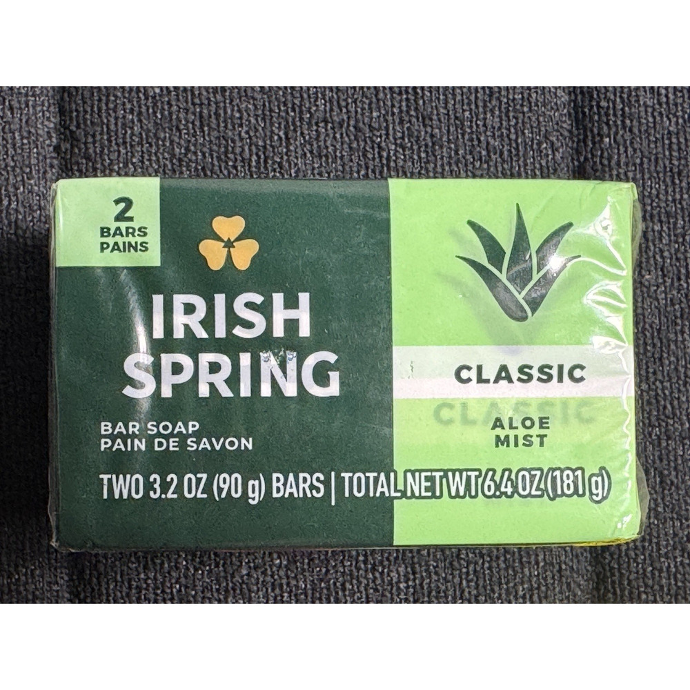 Irish Spring Classic ALOE MIST Scent Original Clean Bar Soap TWO 3.2 oz Bars New